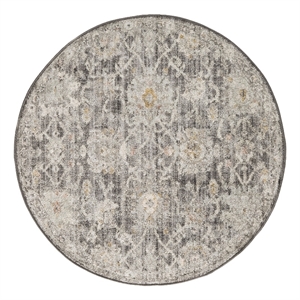 Nourison Oushak Home 4' x Round Charcoal Fabric Area Rug