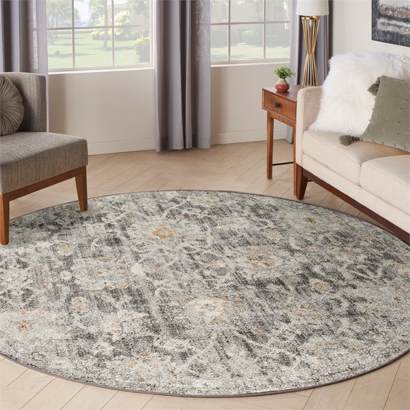 Nourison Oushak Home 8' x Round Charcoal Fabric Area Rug