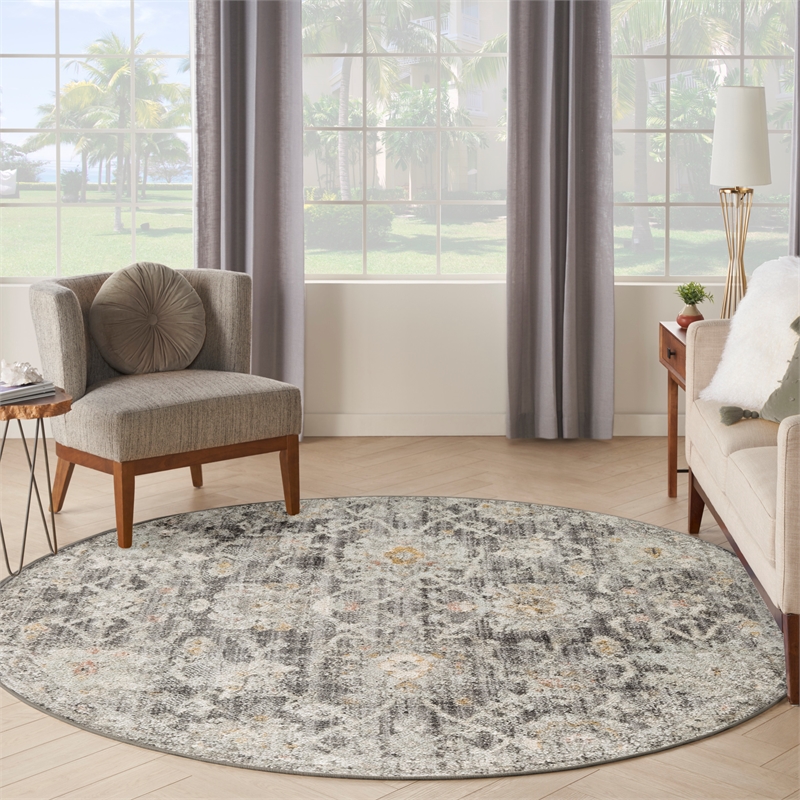 Nourison Oushak Home 8' x Round Charcoal Fabric Area Rug