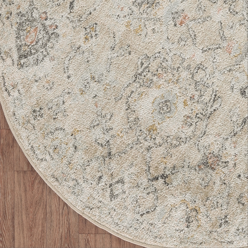 Nourison Oushak Home 4' x Round Cream Fabric Area Rug