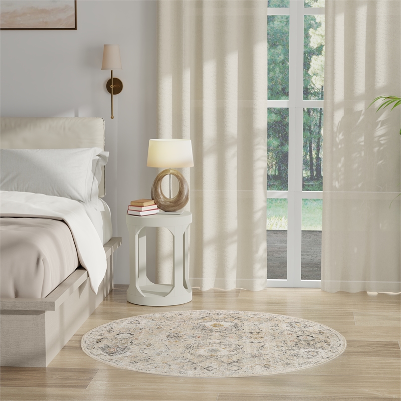 Nourison Oushak Home 4' x Round Cream Fabric Area Rug