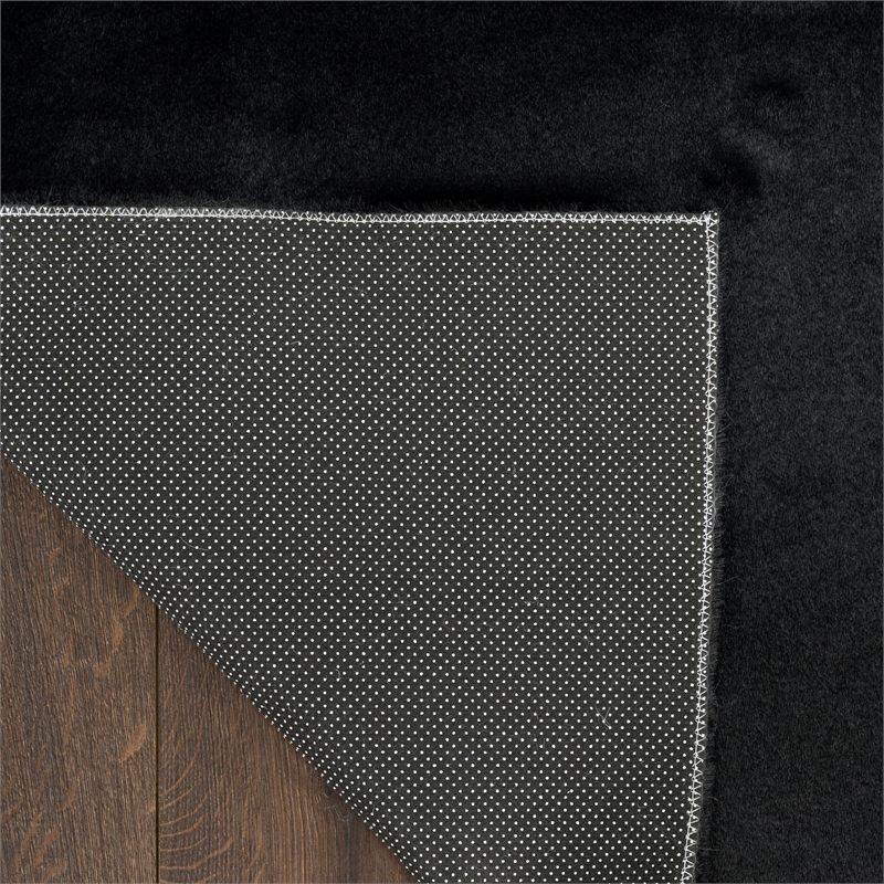 Nourison Soft Plush Rabbit Fur 4' x 6' Black Polyester Area Rug