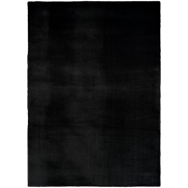 Nourison Soft Plush Rabbit Fur 4' x 6' Black Polyester Area Rug