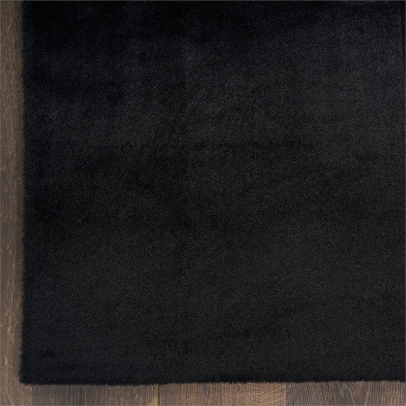 Nourison Soft Plush Rabbit Fur 4' x 6' Black Polyester Area Rug
