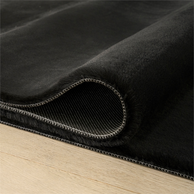 Nourison Soft Plush Rabbit Fur 4' x 6' Black Polyester Area Rug