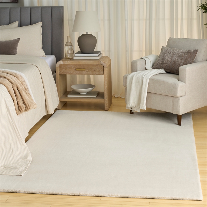 Nourison Soft Plush Rabbit Fur 5' x 7' Beige Fabric Polyester Area Rug