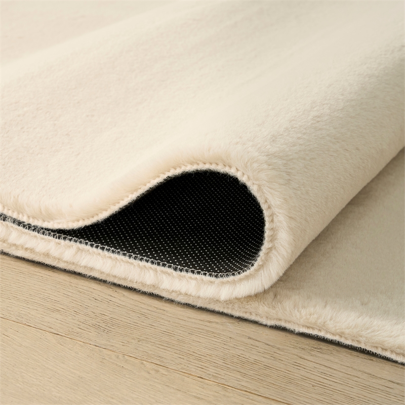 Nourison Soft Plush Rabbit Fur 4' x 6' Beige Fabric Area Rug