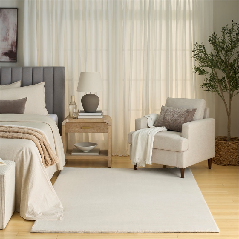 Nourison Soft Plush Rabbit Fur 4' x 6' Beige Fabric Area Rug