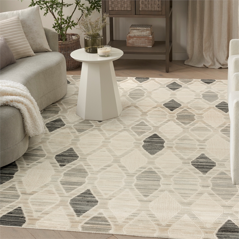Nourison Serenity Home 9' x 12' Beige Gray Fabric Area Rug