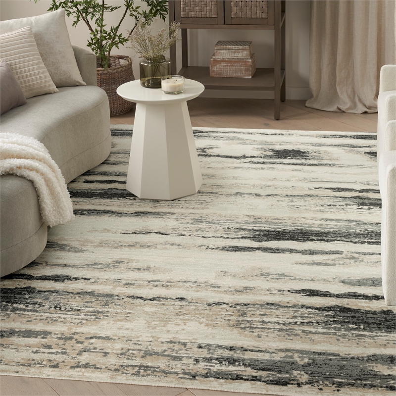 Nourison Serenity Home 9' x 12' Gray Multi-Color Fabric Area Rug