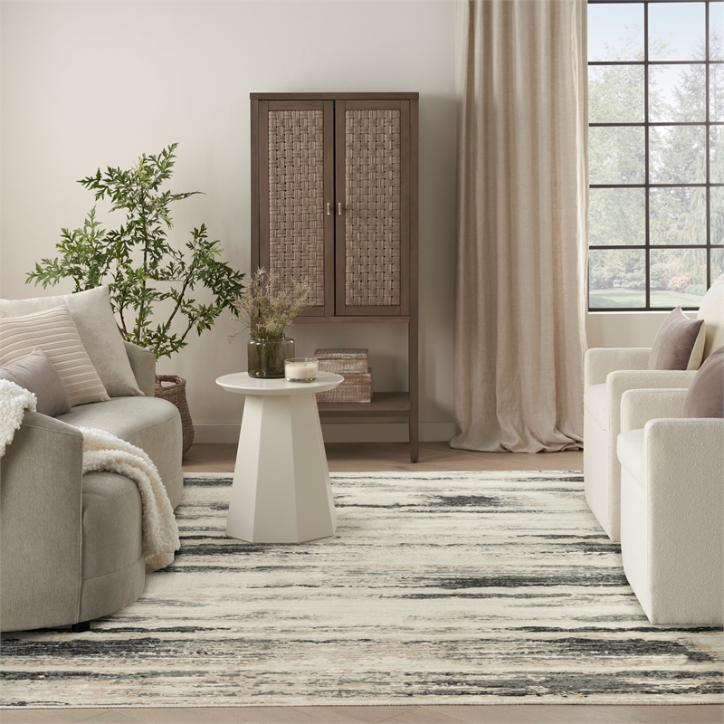 Nourison Serenity Home 9' x 12' Gray Multi-Color Fabric Area Rug