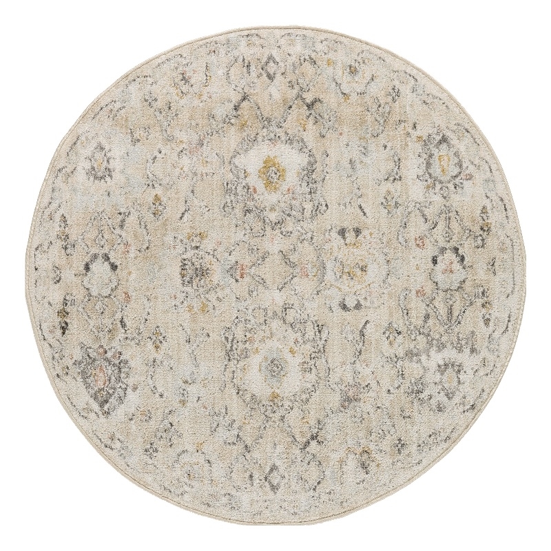 Nourison Oushak Home 8' x Round Cream Fabric Area Rug