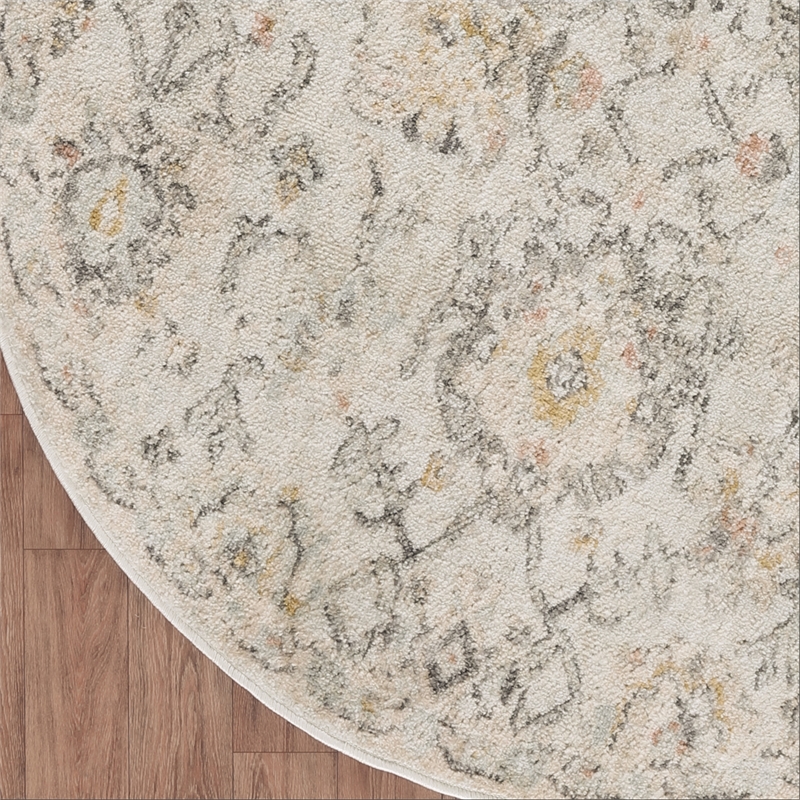 Nourison Oushak Home 4' x Round Gray Fabric Area Rug