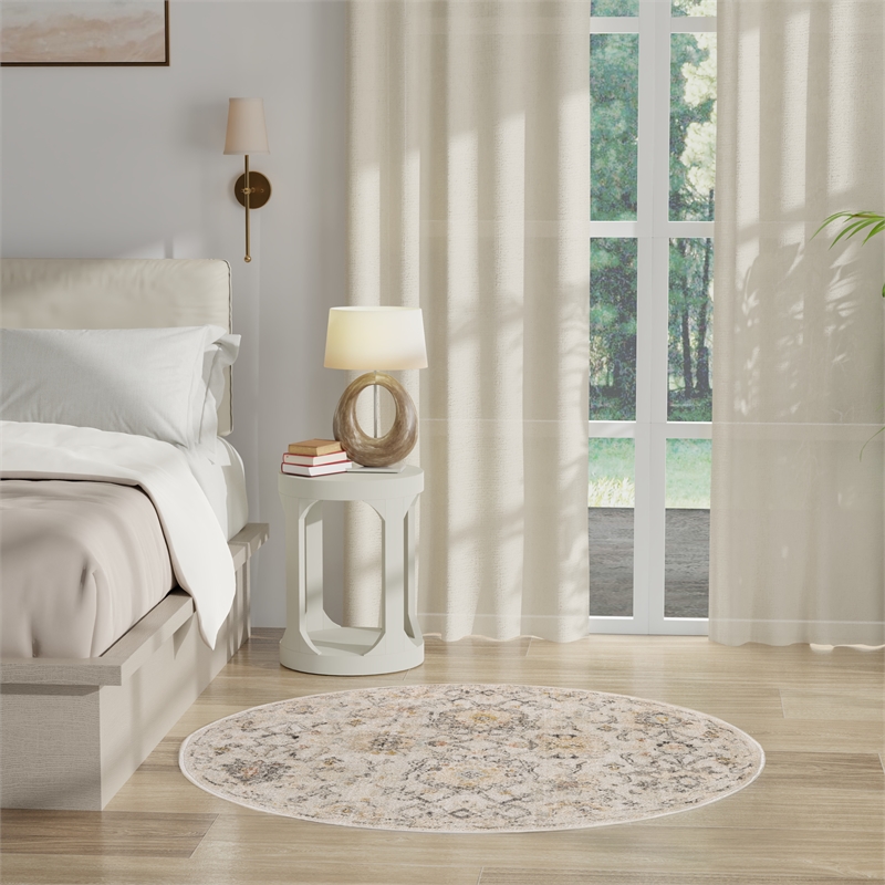 Nourison Oushak Home 4' x Round Gray Fabric Area Rug