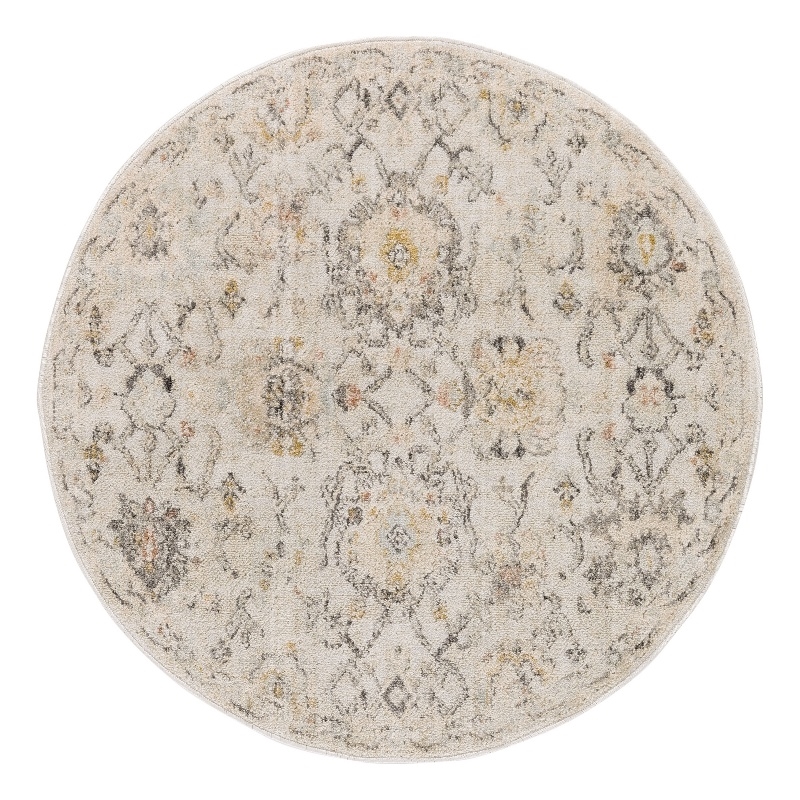 Nourison Oushak Home 4' x Round Gray Fabric Area Rug
