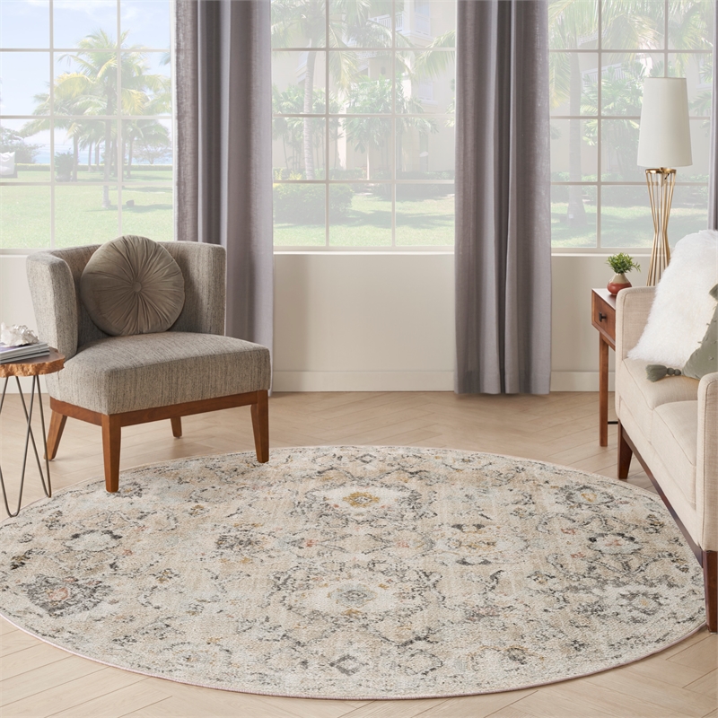 Nourison Oushak Home 8' x Round Gray Fabric Area Rug