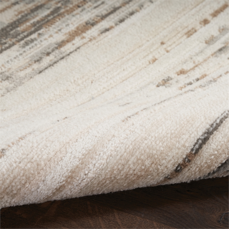 nourison serenity home 4' x round ivory beige fabric area rug