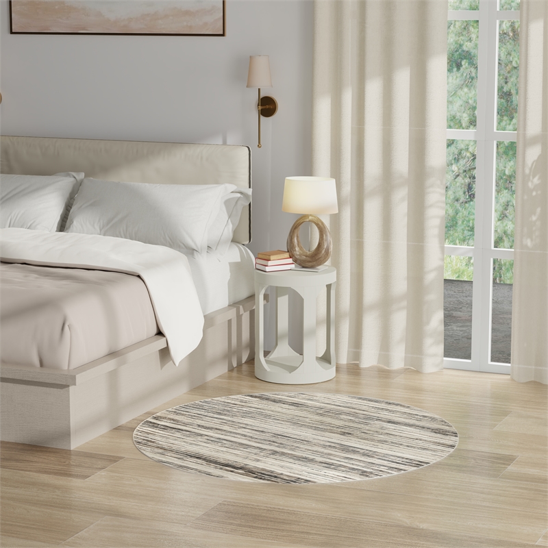 nourison serenity home 4' x round ivory beige fabric area rug