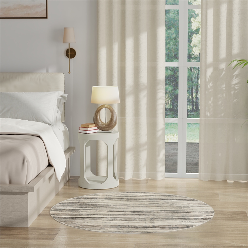 nourison serenity home 4' x round ivory beige fabric area rug