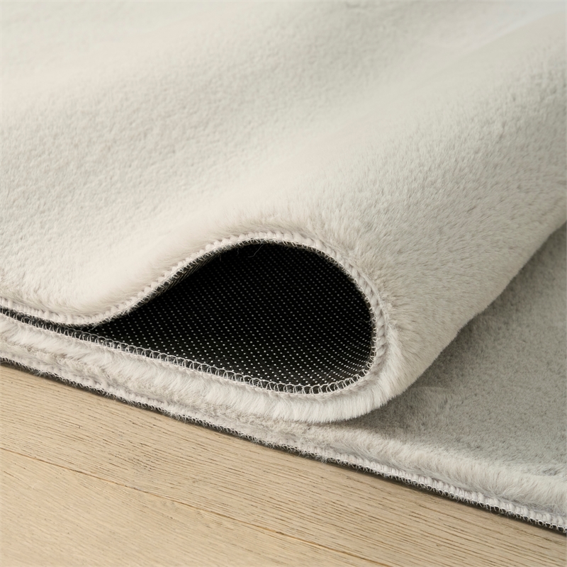 Nourison Soft Plush Rabbit Fur 5' x 7' Silver Fabric Polyester Area Rug