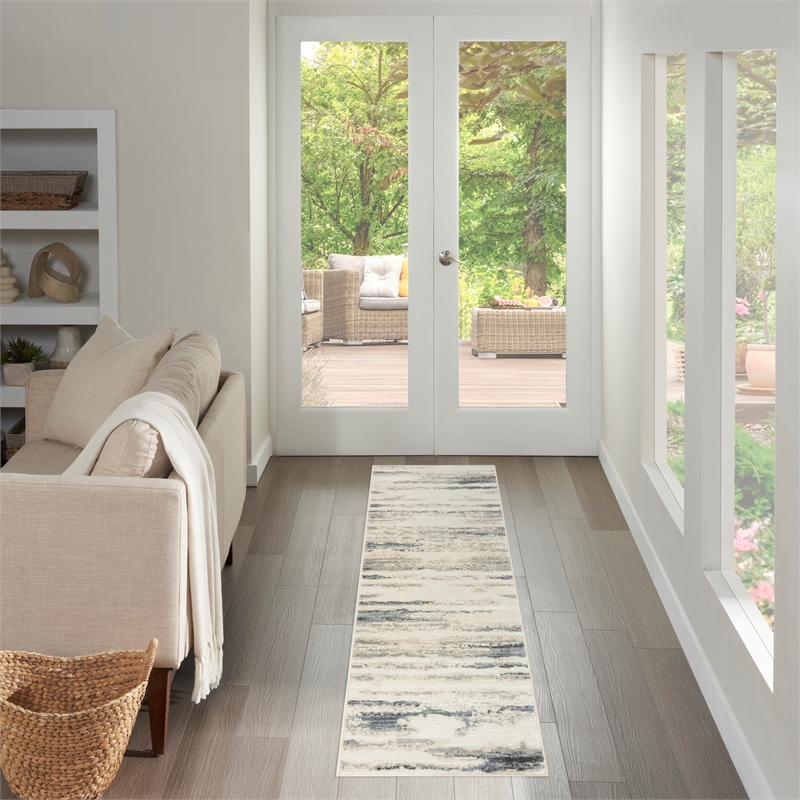 Nourison Serenity Home 8' Runner Blue Multi-Color Fabric Area Rug