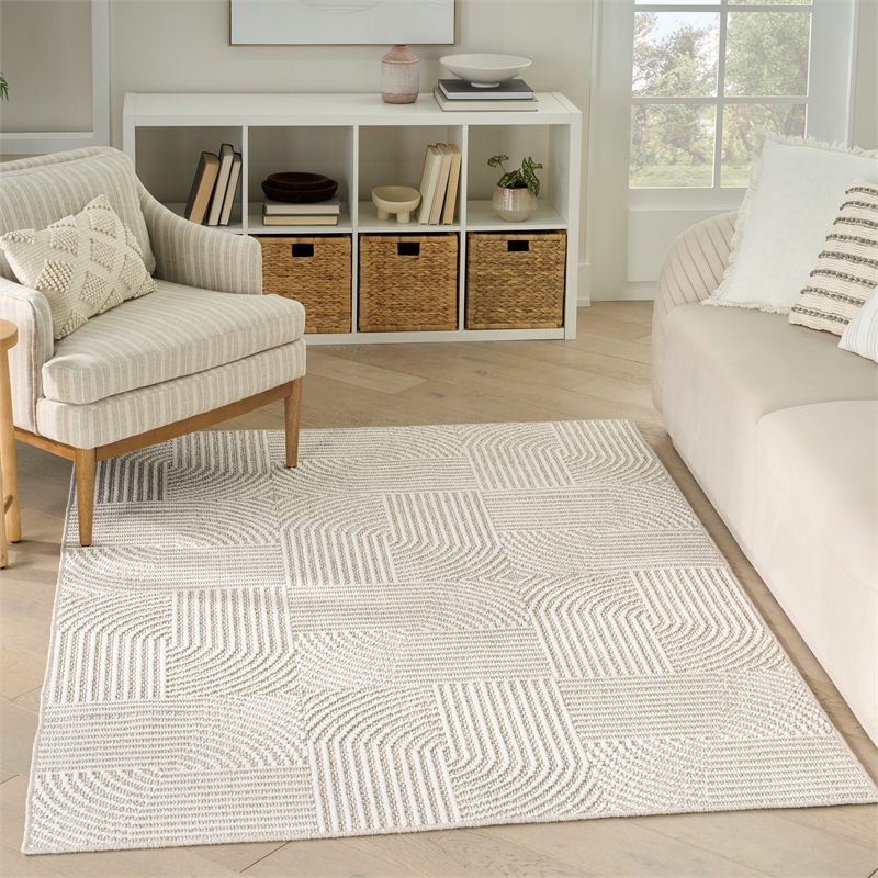 Nourison Textured Home 5' x 7' Beige Ivory Fabric Area Rug