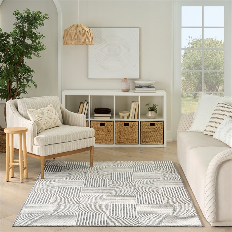 Nourison Textured Home 4' x 6' Charcoal Ivory Fabric Area Rug