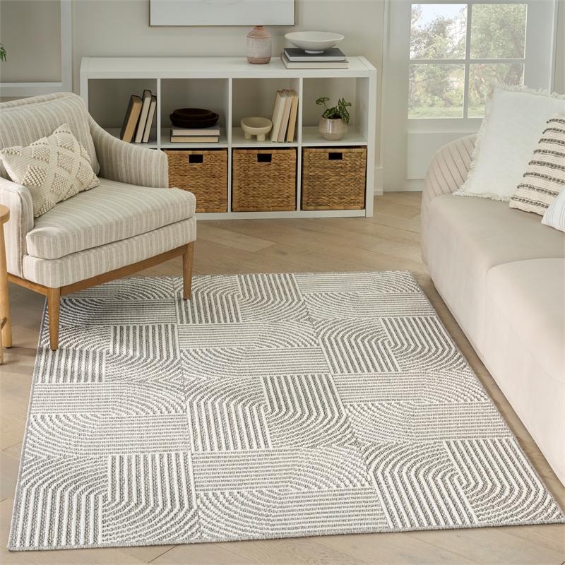 Nourison Textured Home 4' x 6' Gray Ivory Fabric Area Rug
