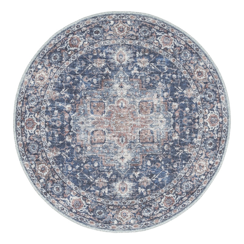 Nourison New Concept Washables 4' x Round Ivory Navy Vintage Indoor Rug