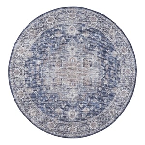 Nourison New Concept Washables 7'10&quot x Round Ivory Navy Vintage Indoor Rug