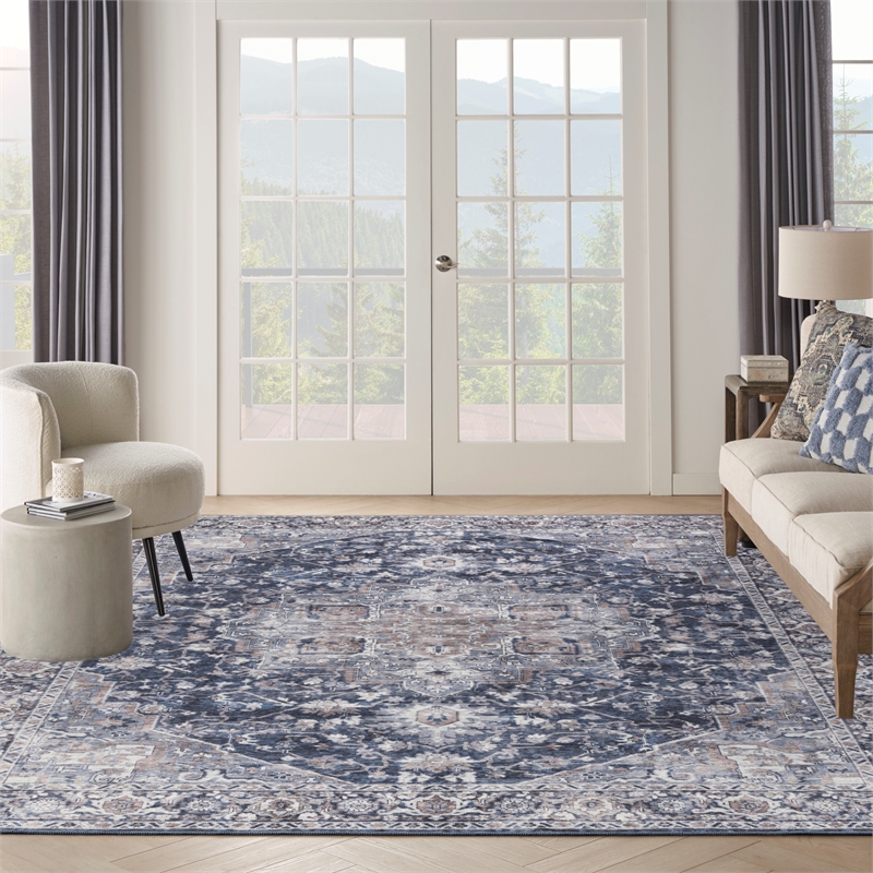 Nourison New Concept Washables 10' x 14' Ivory Navy Vintage Indoor Rug