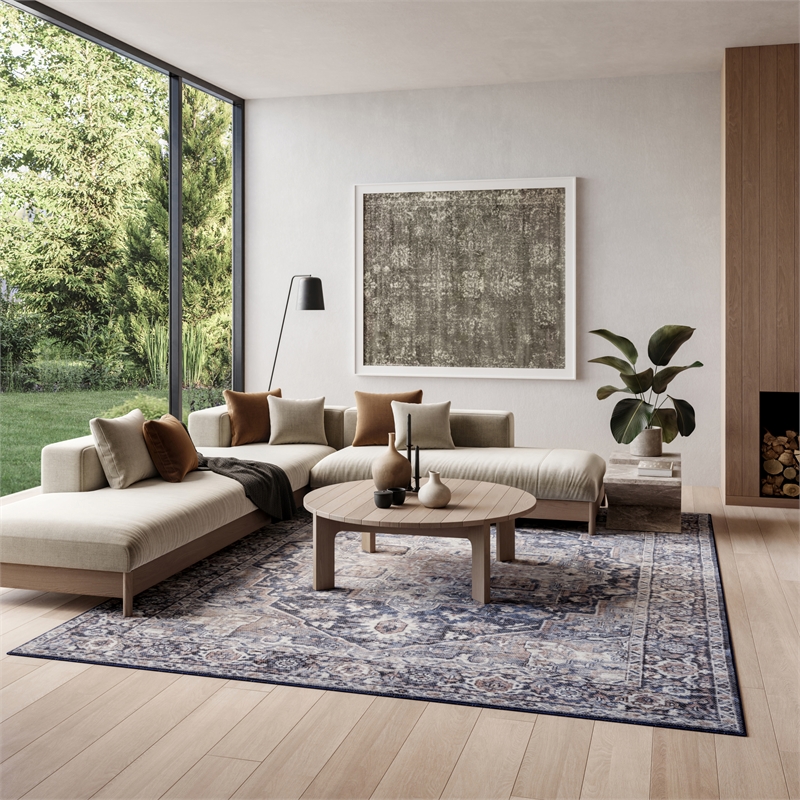Nourison New Concept Washables 10' x 14' Ivory Navy Vintage Indoor Rug
