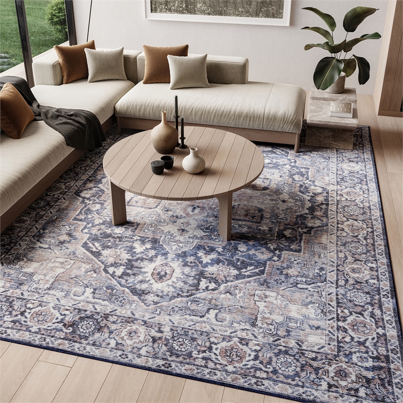 Nourison New Concept Washables 10' x 14' Ivory Navy Vintage Indoor Rug