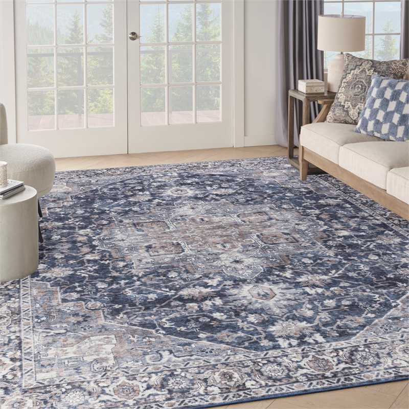 Nourison New Concept Washables 10' x 14' Ivory Navy Vintage Indoor Rug