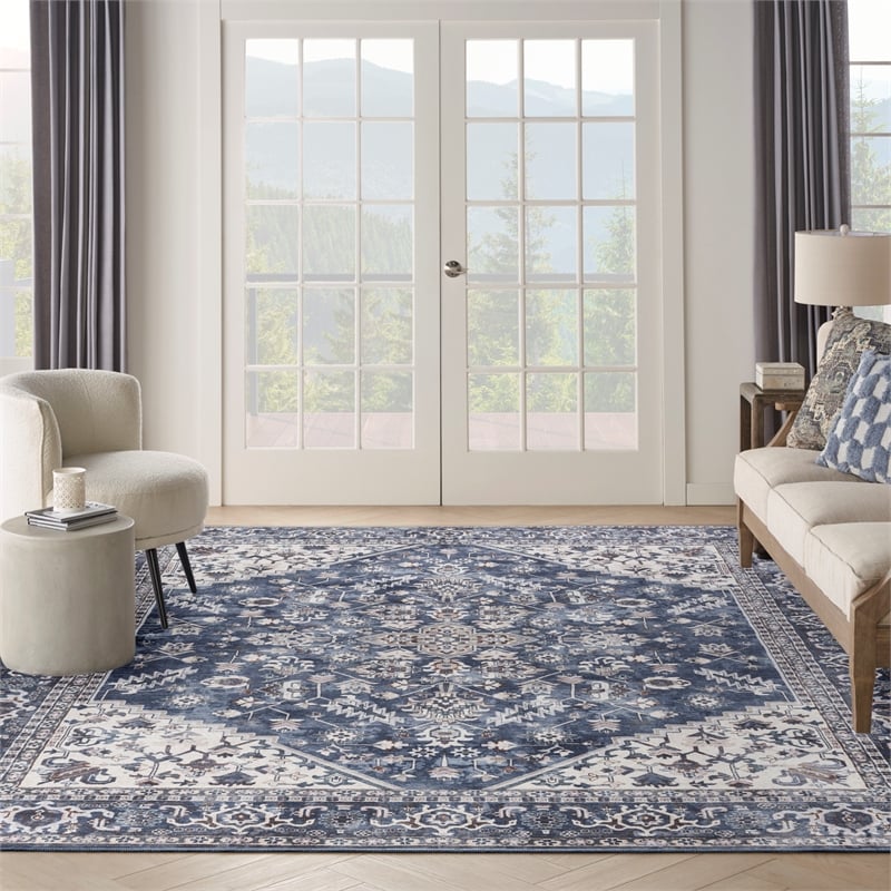 Nourison New Concept Washables 10' x 14' Navy Ivory Vintage Indoor Rug