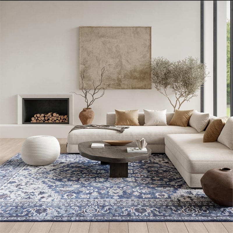 Nourison New Concept Washables 10' x 14' Navy Ivory Vintage Indoor Rug