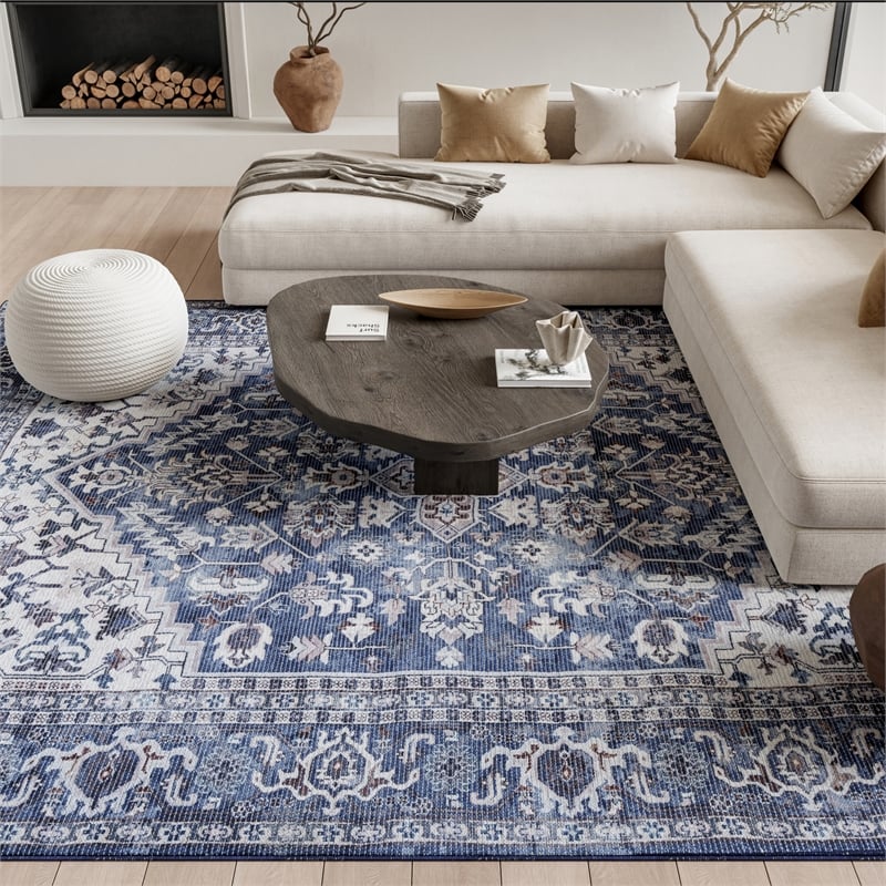 Nourison New Concept Washables 10' x 14' Navy Ivory Vintage Indoor Rug