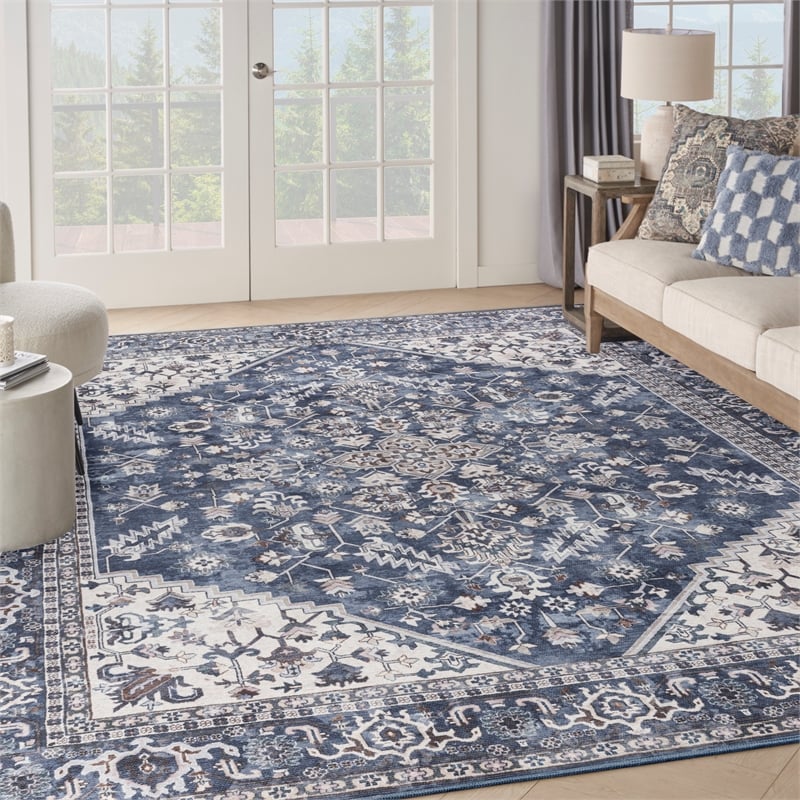 Nourison New Concept Washables 10' x 14' Navy Ivory Vintage Indoor Rug