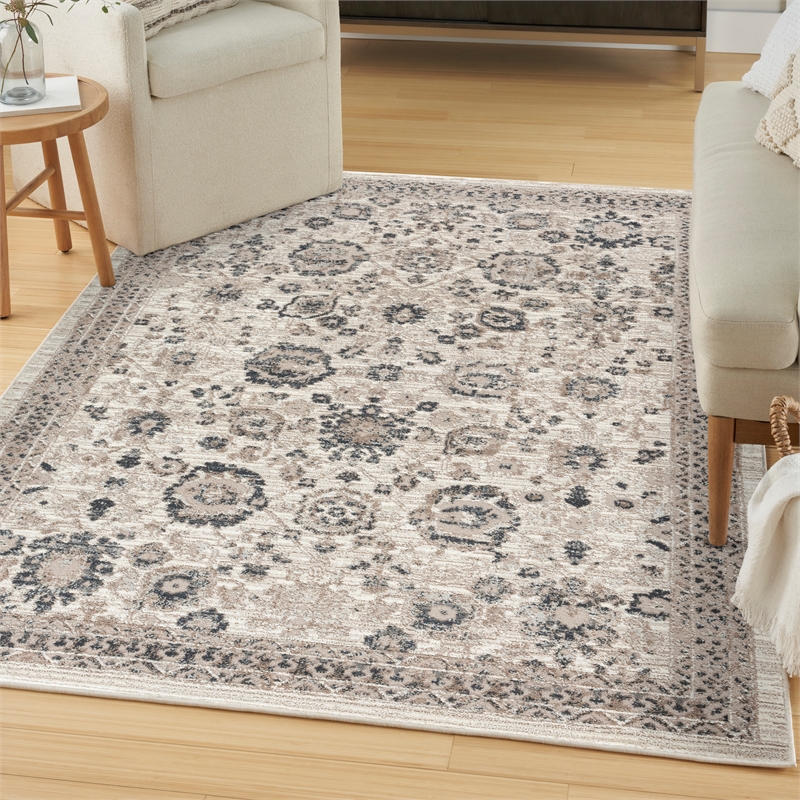 Nourison Renewed 4' x 6' Ivory Multi-Color Fabric Area Rug