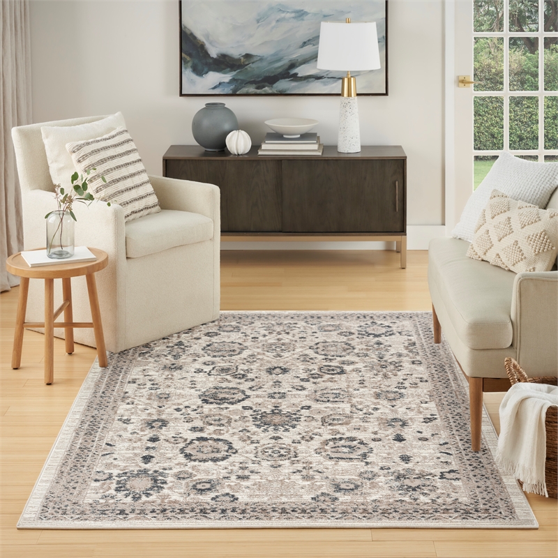 Nourison Renewed 4' x 6' Ivory Multi-Color Fabric Area Rug