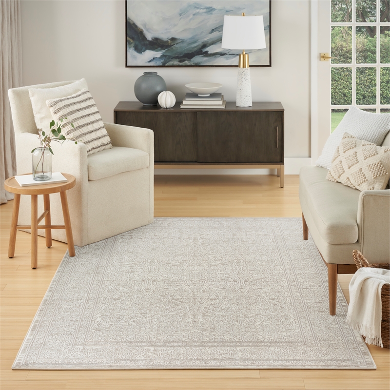 Nourison Renewed 5' x 7' Ivory Beige Fabric Area Rug