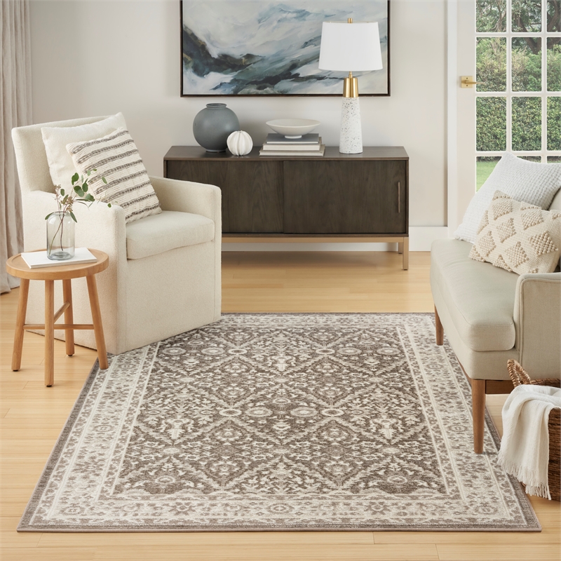 Nourison Renewed 5' x 7' Ivory Mocha Fabric Area Rug