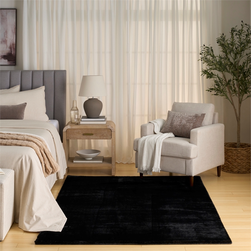 Nourison Home Soft Plush Rabbit Fur  8' x 10' Black Polyester Area Rug