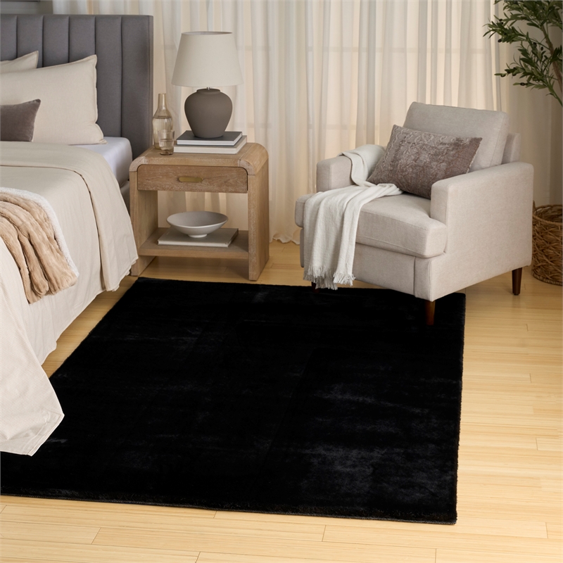 Nourison Home Soft Plush Rabbit Fur  8' x 10' Black Polyester Area Rug