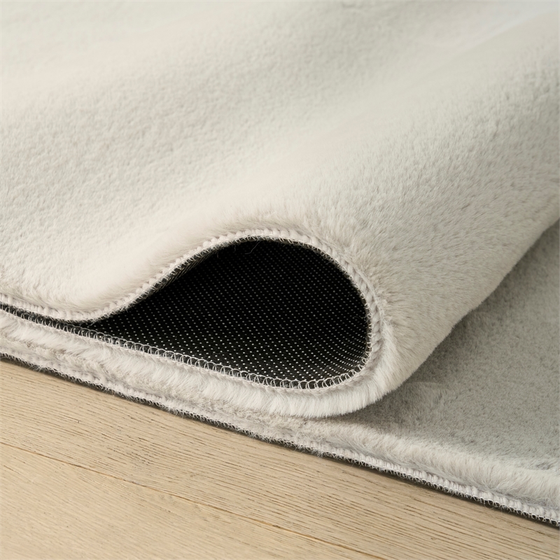 Nourison Home Soft Plush Rabbit Fur  8' x 10' Silver Polyester Area Rug
