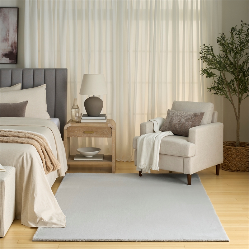 Nourison Home Soft Plush Rabbit Fur  8' x 10' Silver Polyester Area Rug