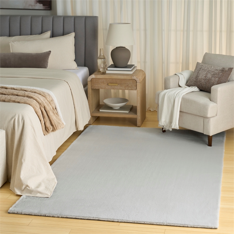 Nourison Home Soft Plush Rabbit Fur  8' x 10' Silver Polyester Area Rug