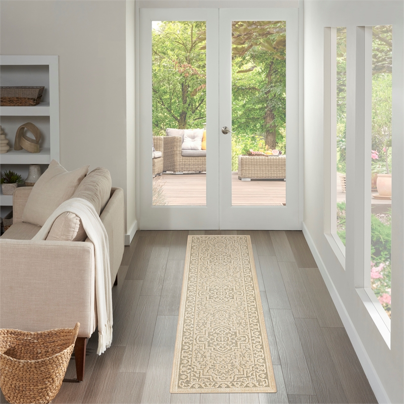 Nourison Home Tulum 10' Runner Fabric Taupe Olive Area Rug