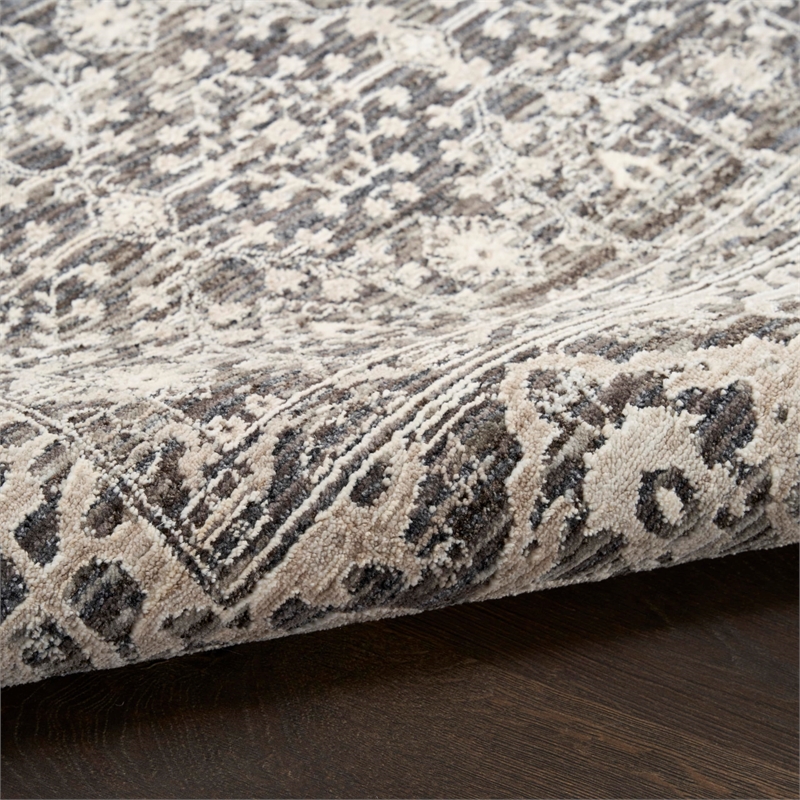 Nourison Home Outlines 10' Runner Polyester Charcaol Ivory Area Rug