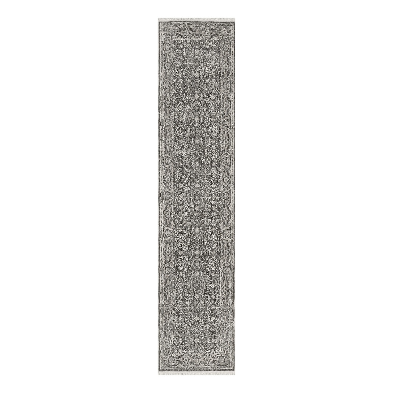 Nourison Home Outlines 12' Runner Polyester  Charcaol Ivory Area Rug